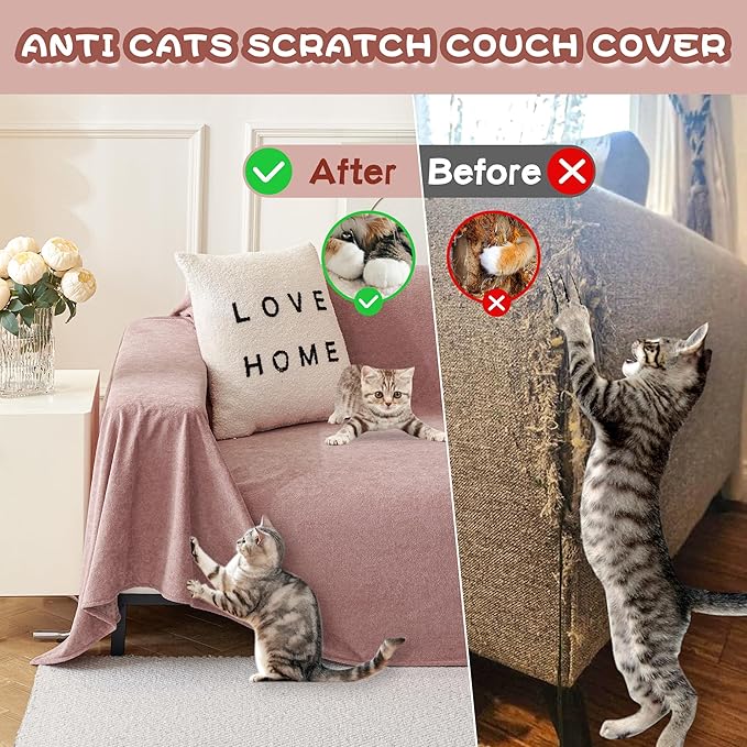 MYSKY HOME Pink Sofa Cover, Couch Covers for Sofa, Pet Couch Cover Reclining Couch Covers Loveseat Covers for 2 Cushion Couch Thick Durable Cushion Covers for Furniture Couch Cover, 71" x 102"