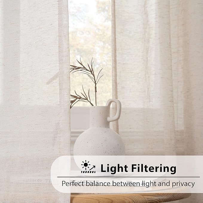 FMFUNCTEX Linen Sheer Curtains for Bedroom, Taupe Curtains 63 Inch Length for - Image 2