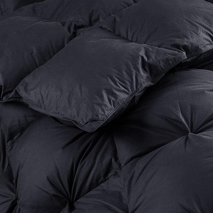 Luxurious Goose Down Feather Fiber Comforter Duvet Insert, Exquisite Pinch Pleat Black Design, Oversize Palatial King 120 x 98, Premium Baffle Box 100% Egyptian Cotton, 90 oz Fill Weight