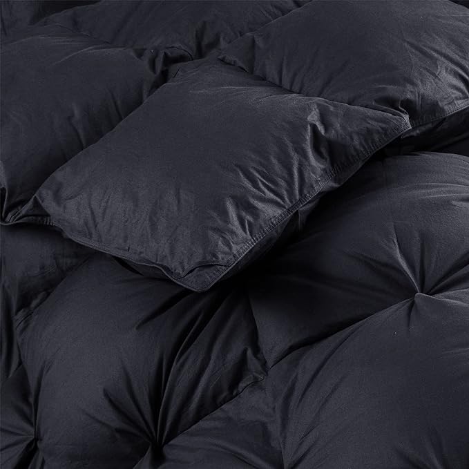 Luxurious All-Season Goose Down Feather Fiber Comforter Super King Size Duvet Insert (120x120), Exquisite Pinch Pleat Design- Black, Premium Baffle Box, 100% Egyptian Cotton Cover, 85 oz. Fill Weight
