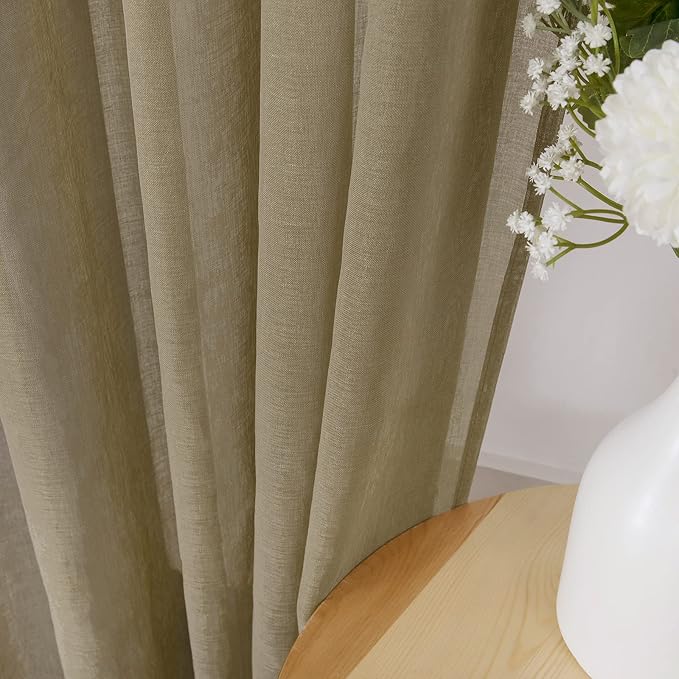 Tollpiz Short Sheer Curtain Living Room Linen Textured Curtains Sheer Light - Image 3