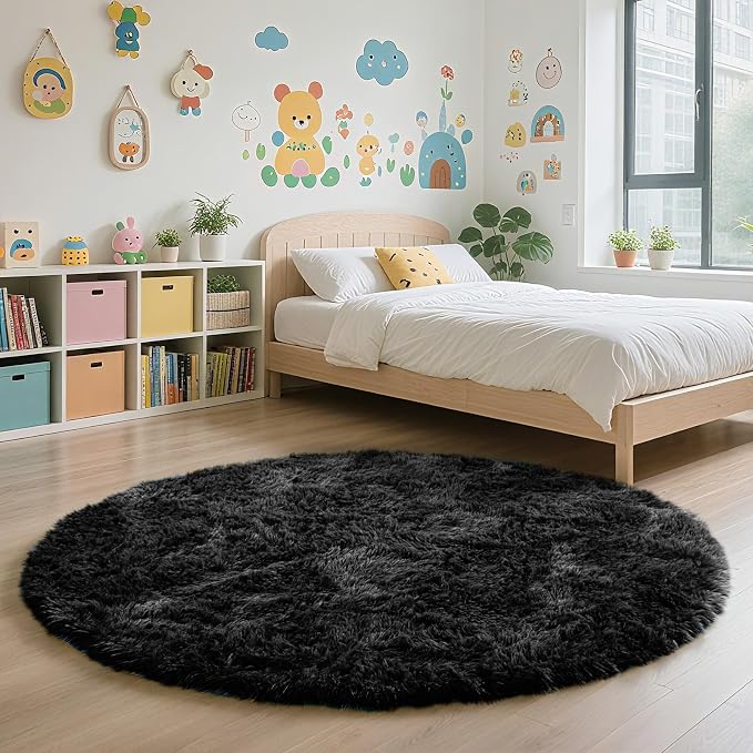 yulidayang Black Fluffy Round Area Rugs - Image 7