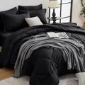 HEVUMYI Black Twin Comforter Set - 5-Piece All Season Bed in a Bag Twin, Ultra Soft Bedding Set with Comforter, Flat Sheet, Fitted Sheet, Pillowcases, Pillow Shams, Black