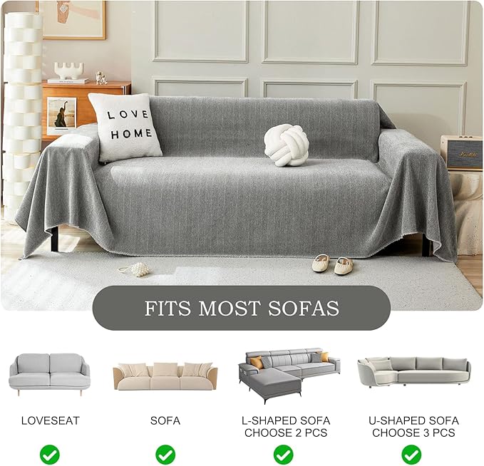 STACYPIK Soft Dark Gray Couch Cover for Pets, Herringbone Jacquard Sofa Covers for 2 Cushion Couch,Skin-Friendly Washable Sofa Covers for Loveseat, Non Slip Sectional Sofa Blanket Cover-91X118IN