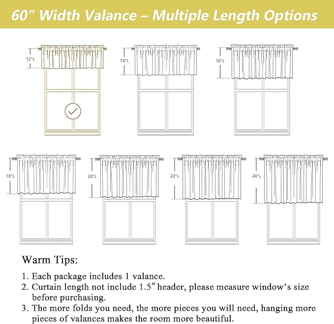 White Valances for Windows, Light Filtering Faux Linen Textured Small Short - Image 3