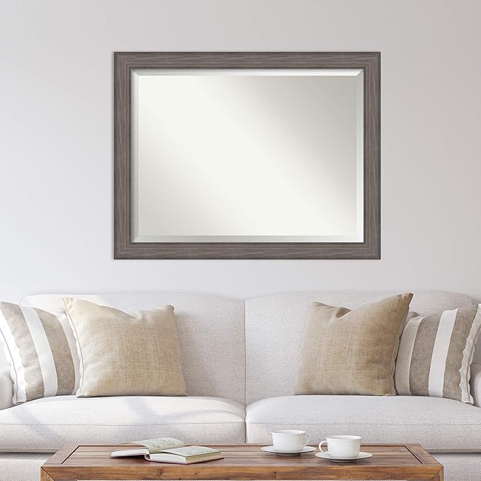 Amanti Art Grey Wall Mirror 35x45 Country Barnwood Rectangle Bathroom Mirror for Wall Decor Living Room, X-Large Rustic Farmhouse Wood Frame, Hangs Horizonally and Vertically, Bathroom Decor, Beveled