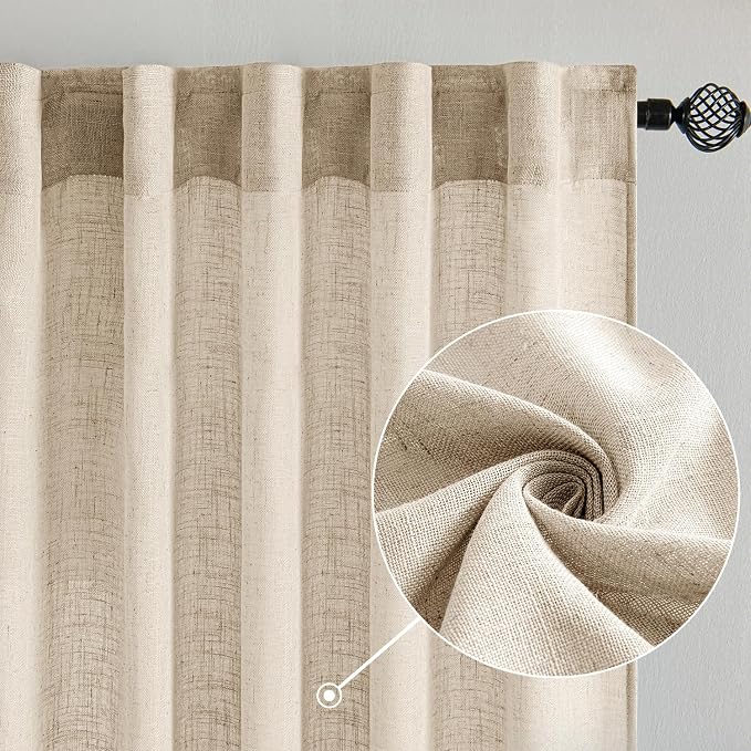 MIULEE Light Taupe Linen Curtains 108 Inches Long 2 Panels - Image 2