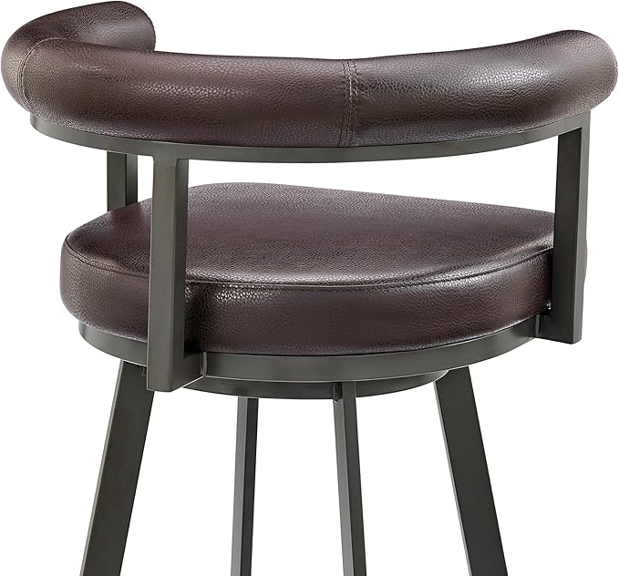 Armen Living Magnolia Swivel Bar Stool in Brown Metal with Brown Faux Leather