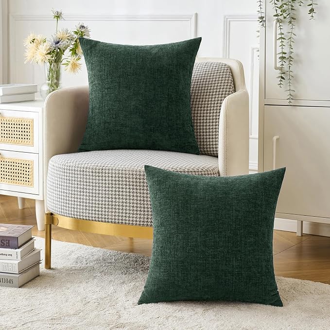 MIULEE Pack of 2 Green Throw Pillow Covers 20x20 Inch Soft Chenille Pillow - Image 4