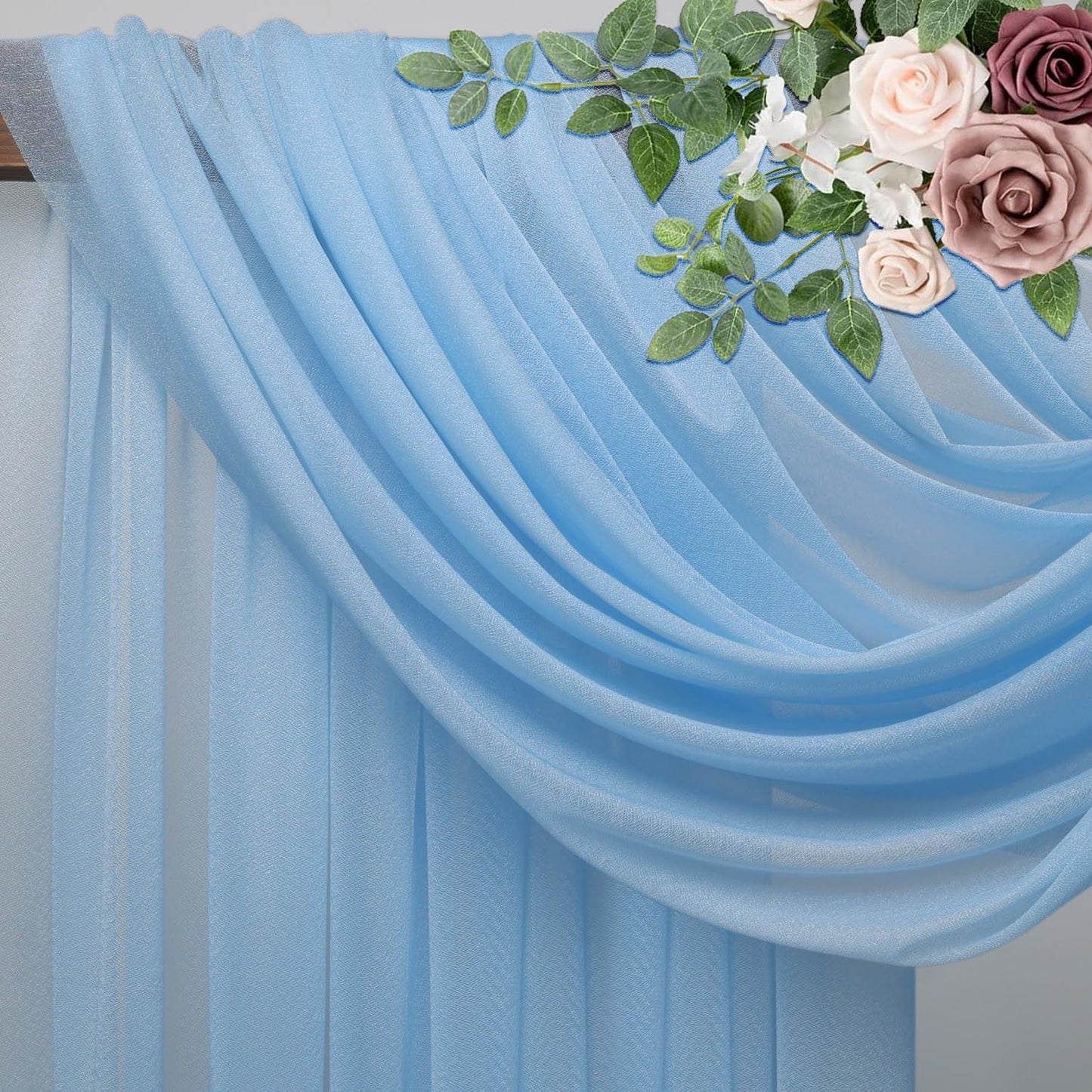 Wedding Arch Draping Fabric 1 Panel 28.7" x 20FT Dusty Blue Sheer Chiffon Backdrop Drapes for Wedding Ceremony Birthday Party Bridal Shower Outdoor Decoration
