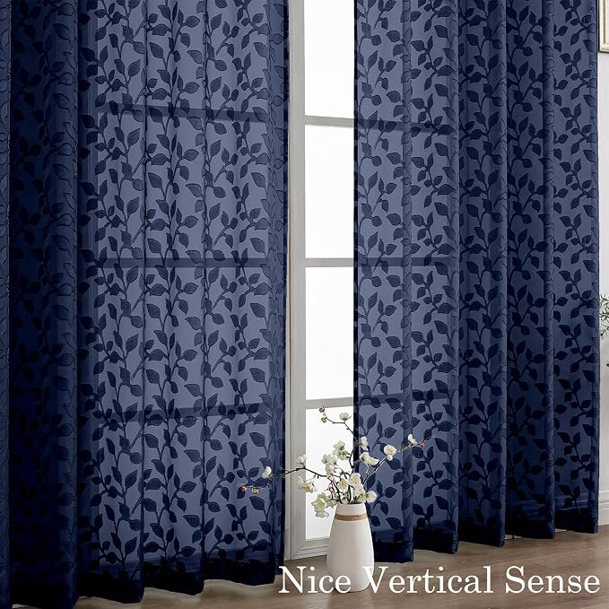 Chyhomenyc Extra Long Navy Blue Sheer Curtains 120 Inch Length 2 Panels Set - Image 9
