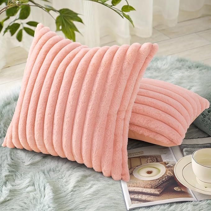 decorUhome Summer Cozy Faux Fur Throw Pillow Covers 26x26 Set of 2 Decorative - Image 2