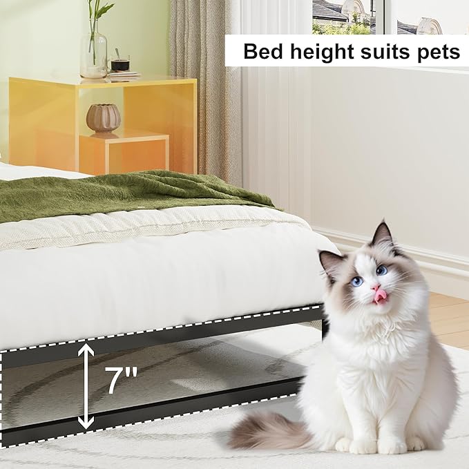 EMODA 7 Inch California King Bed Frames Heavy Duty Metal Cal King Platform with Steel Slats Support, No Box Spring Needed, Noise Free, Black