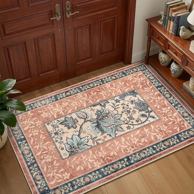 GarveeHome Terracotta Teal 2x6 Washable Kitchen Runner Rugs Non Slip Provence - Image 3
