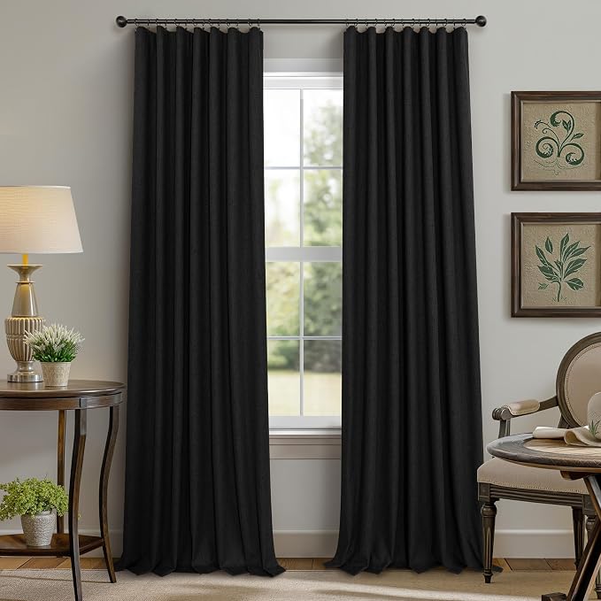 Long Black Curtains for Living Room Modern Farmhouse Linen Black Out Drapes for - Image 9