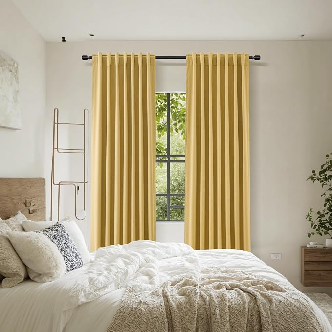 Gold 100% Blackout Linen Curtains 84 Inch Length 2 Panels Set - Image 8