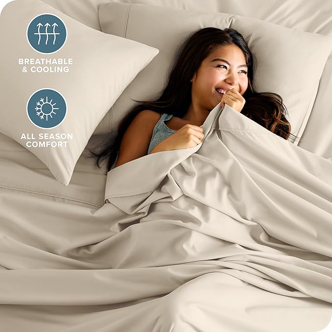 Bare Home Split Head Flex King Sheet Set - 1800 Ultra-Soft Microfiber Bed Sheets - Double Brushed - Deep Pockets - Easy Fit - 4 Piece Set - FlexTop King Bedding (Split Head Flex King, Sand)