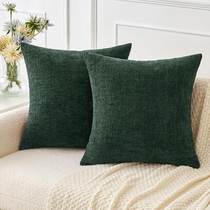 MIULEE Pack of 2 Green Throw Pillow Covers 18x18 Inch Soft Chenille Pillow by MIULEE
