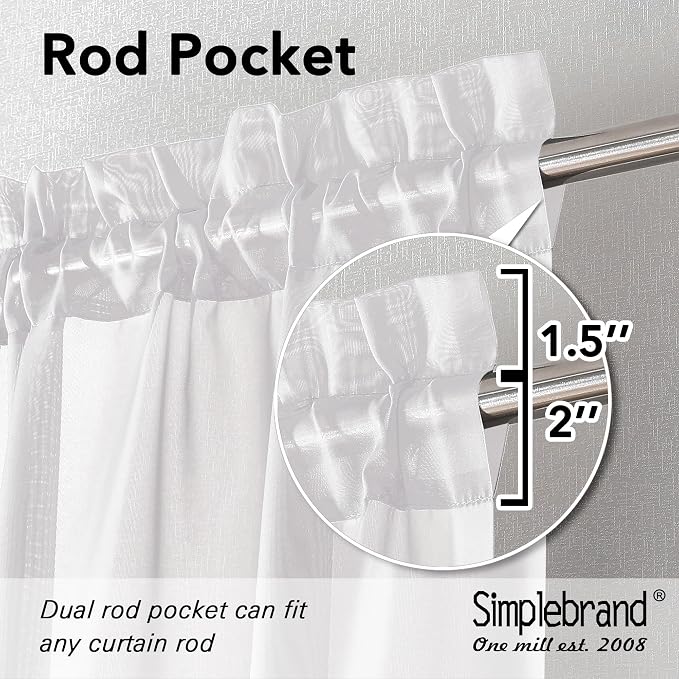 Simplebrand Sheer White Curtains 120 Inches Long, Extra Long Rod Pocket Solid - Image 6