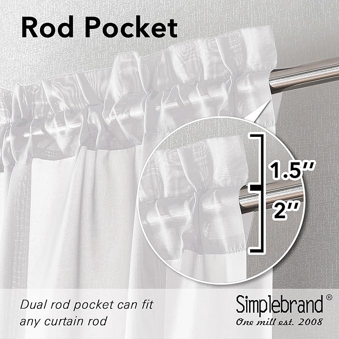 Simplebrand Sheer White Curtains 96 Inches Long, Light Filtering Rod Pocket - Image 6