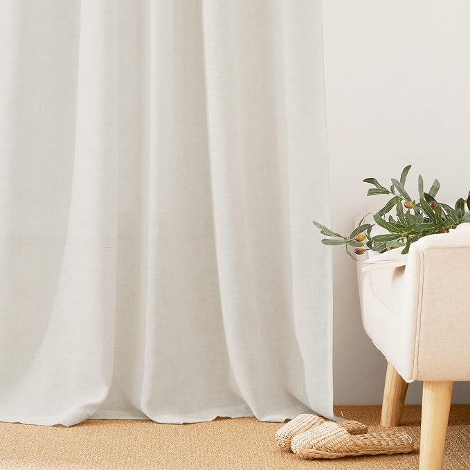 RYB HOME Flax Linen Curtains 24 inch Length, Semi Sheer Window Topper Tiers - Image 6