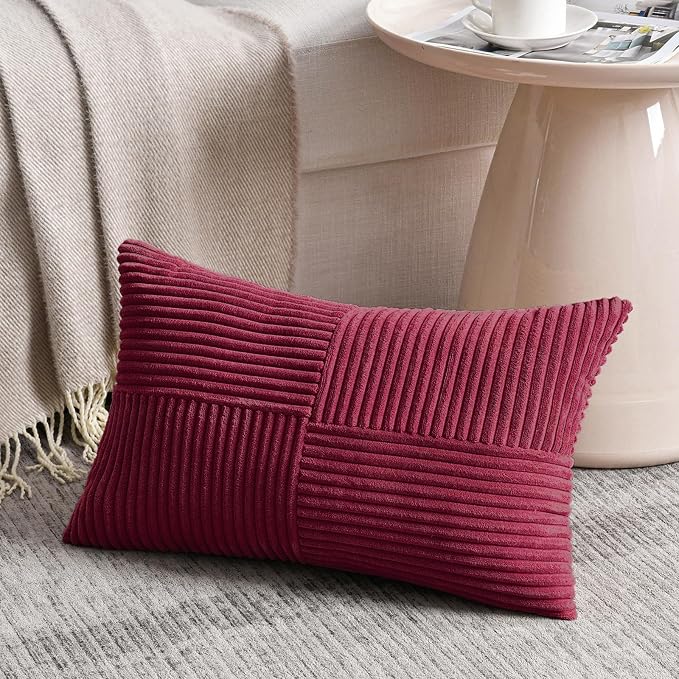 Fancy Homi 2 Packs Burgundy Lumbar Decorative Throw Pillow Covers 14x22 Inch - Image 2