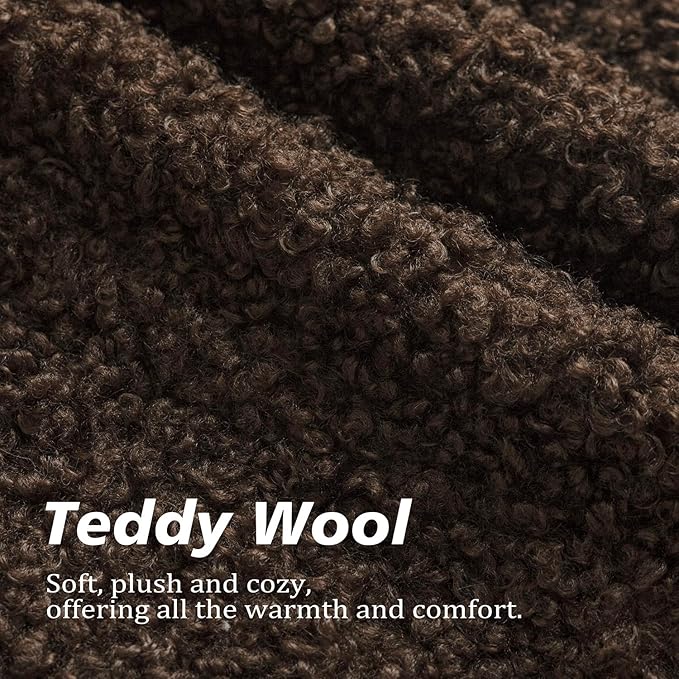 Foindtower Set of 2 Curly Teddy Wool Pillow Covers Decorative Boucle Textured Lumbar Throw Pillow Faux Fur Sherpa Pillowcases Sheepskin Fuzzy Cushion Case for Sofa Bedroom Car 12"x20" Dark Brown