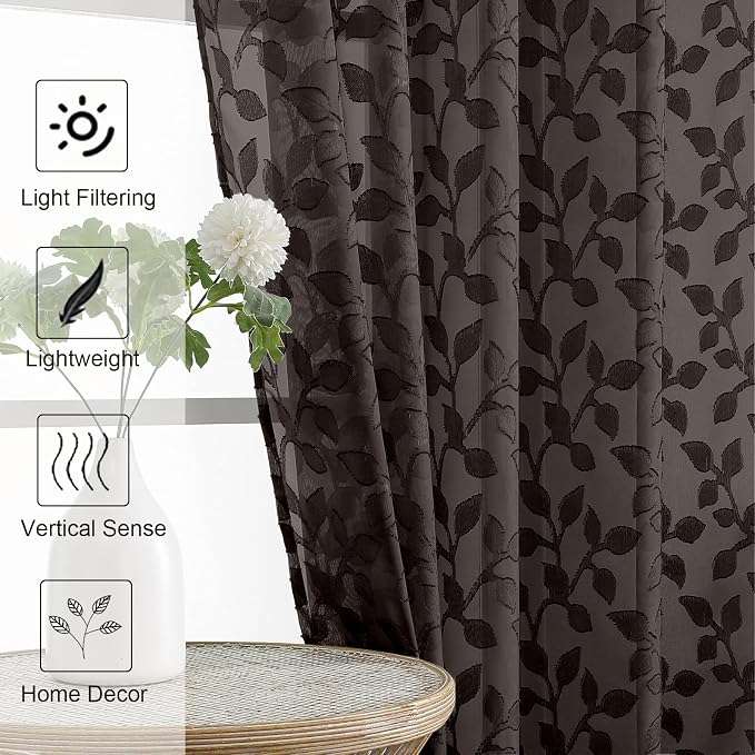 Chyhomenyc Chocolate Sheer Curtains 84 Inch Length 2 Panels Set, Light - Image 6