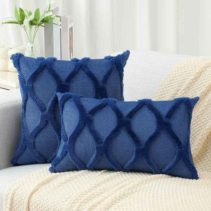 decorUhome Throw Pillow Covers 26x26 Inch Set of 2, Soft Plush Faux Fur Wool Dark Blue Couch Pillow Covers, Decorative Neutral Pillow Cases for Bed Sofa Living Room Home Decor