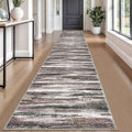 Lansny Modern Abstract Runner Rug 2.6x18, Dark Light Brown White Washable Long by lansny