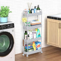 SOLEJAZZ Slim Rolling Storage Cart with Wheels 4 Tier Skinny Bathroom Storage Organizer Narrow Shelf Unit Thin Laundry Room Utility Cart for Bedside Kitchen Office Next to Fridge Small Places, Gray