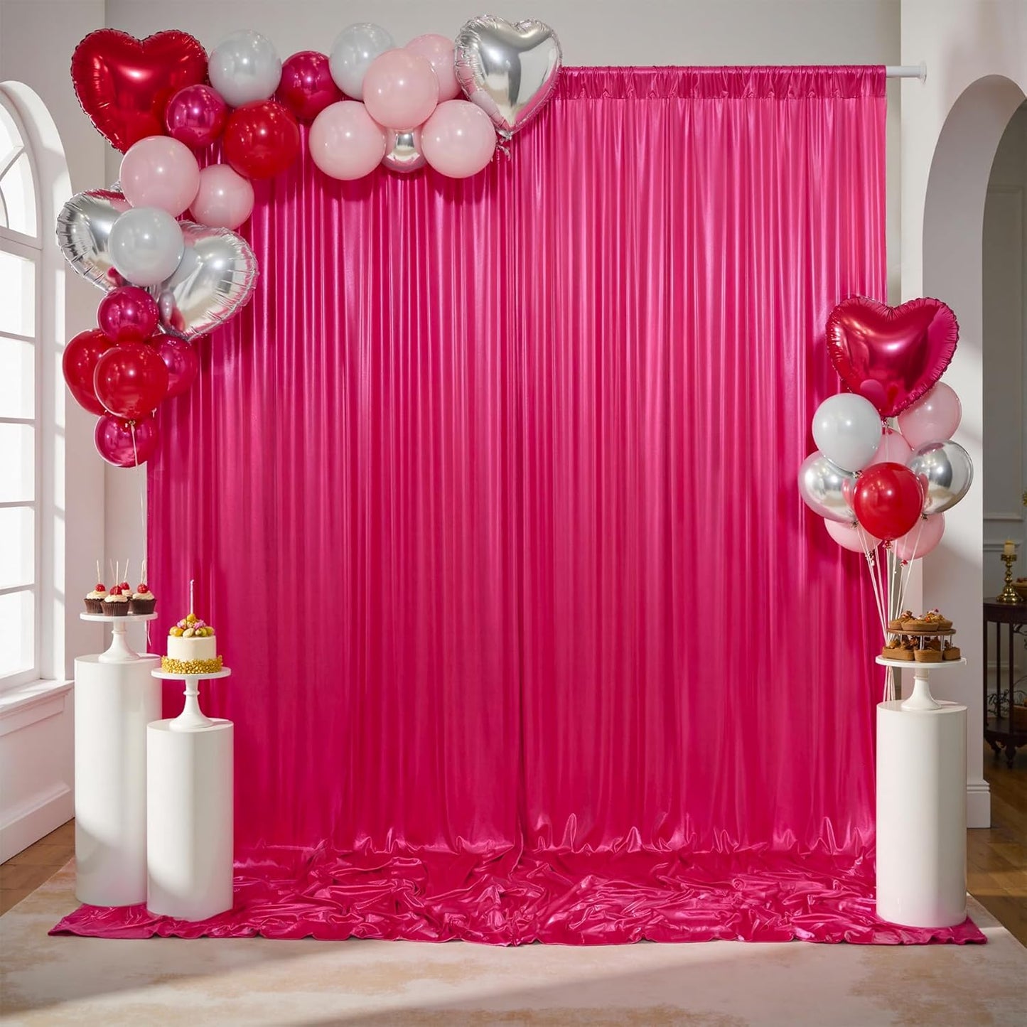 gogoparti 20x10FT Hot Pink Sequin Backdrop Curtain - 4 Panels of 5x10FT Wrinkle-Free Glitter Drapes for Photography, Birthdays, Weddings & Graduations