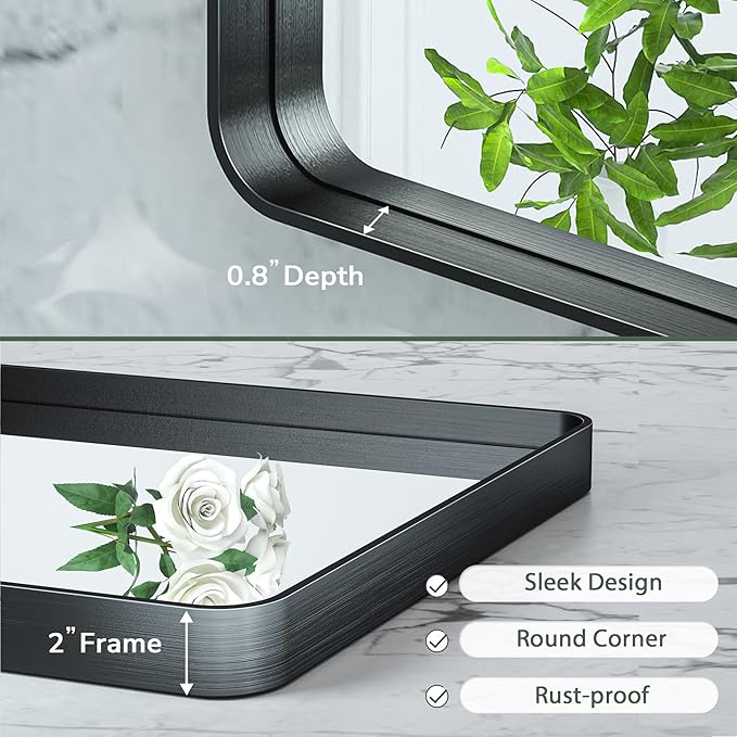 TokeShimi Black Bathroom Mirror for Wall Vanity Mirror with Non-Rusting Aluminum Alloy Brushed Matte Metal Frame for Modern Minimalist Farmhouse Home Decor (Horizontal/Vertical) (60 x 30 Inch)