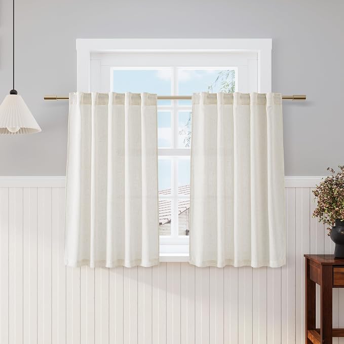 Nanspring Natural Semi Sheer Kitchen Curtains 36 Inch Length 2 Panel Set Back by Nanspring