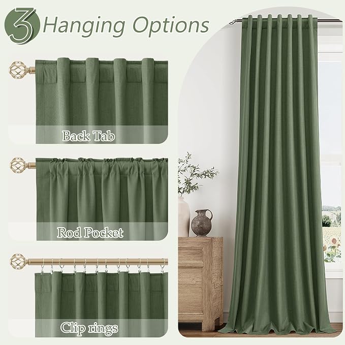 Guken Olive Green 100% Blackout Curtains 90 Inch Length 2 Panels Set - Image 6