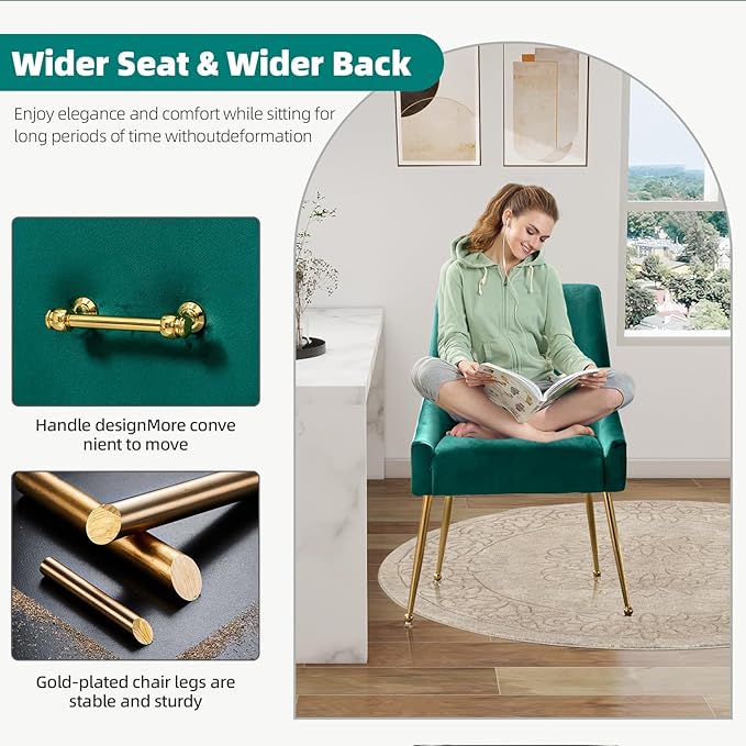 Velvet Dining Chairs, Furniture Collection Modern Contemporary Upholstered with Polished Gold Metal Legs, Set of 6(Green)