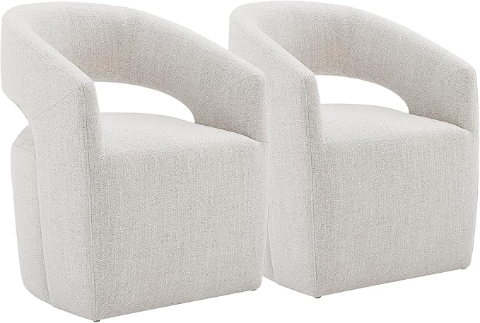 Upholstered Dining Chairs with Casters No Assembly Modern Barrel Armchair with Rollers for Diningroom Bedroom Livingroom Reading Room,Set of 2,White