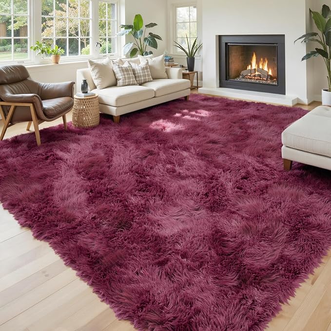 Area Rugs 9x12 Living Room, Shaggy Carpet Soft Plush Furry Bedside Rug Large by Junhejiamei