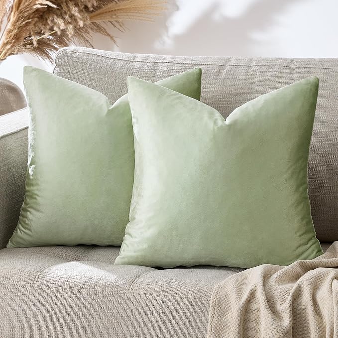 GIGIZAZA Sage Green Pillow Covers 16x16 Throw Pillows Velvet Decorative Sofa by GIGIZAZAFocusingonhomedecoration