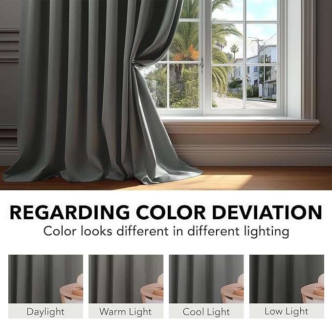 Deconovo Blackout Curtains, Thermal Insulated, W42 x L63 2 Panels, Back Tab - Image 6