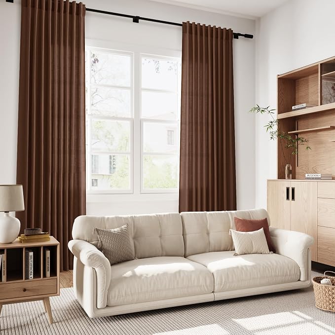 Mocha Brown Linen Curtains 63 Inches Long 2 Panel Sets - Image 5