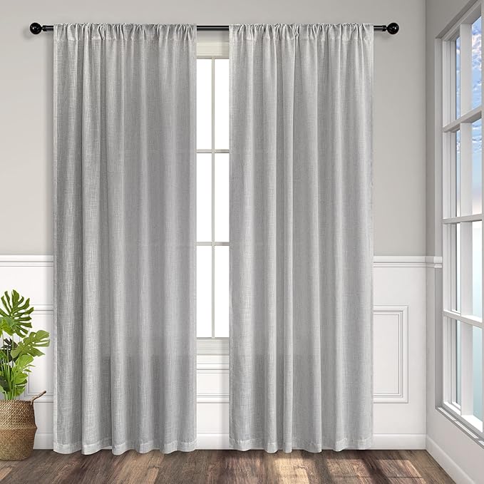 Gray Curtains 54 Inch Length for Boys Bedroom 2 Panels Pocket Back Tab Linen - Image 8
