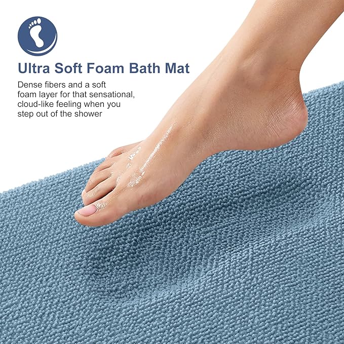 OLANLY Thick Memory Foam Bath Mat Rug 30x20, Extra Soft Absorbent Bathroom Rug, Quick Dry Bath Mats, Non-Slip, Machine Washable Carpet for Bathroom, Tub and Shower, Home Decor Accessories, Airy Blue