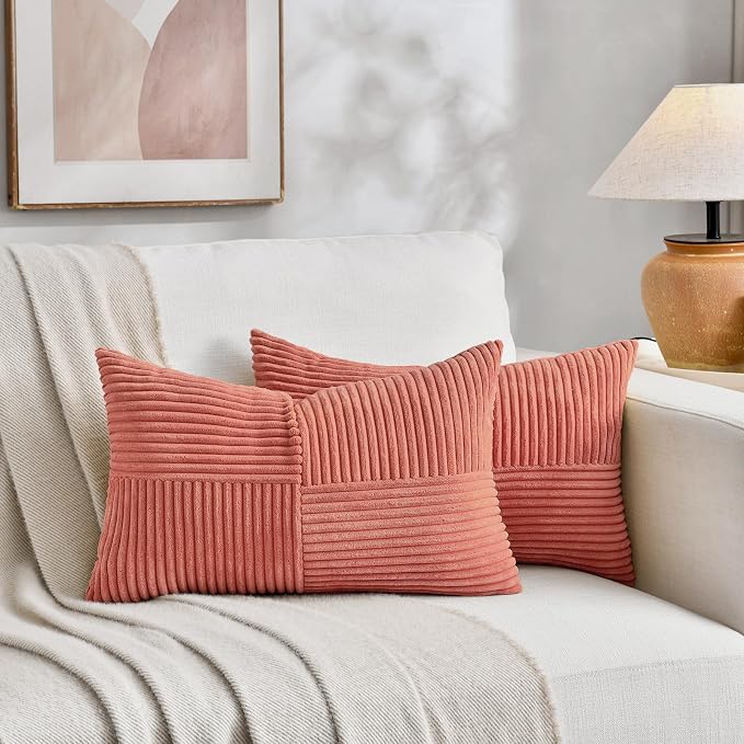 Fancy Homi 2 Packs Coral Lumbar Decorative Throw Pillow Covers 14x24 Inch - Image 5