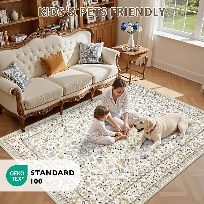 8x10 Area Rugs for Living Room: Washable Rug Soft Vintage Boho Carpet Indoor - Image 9
