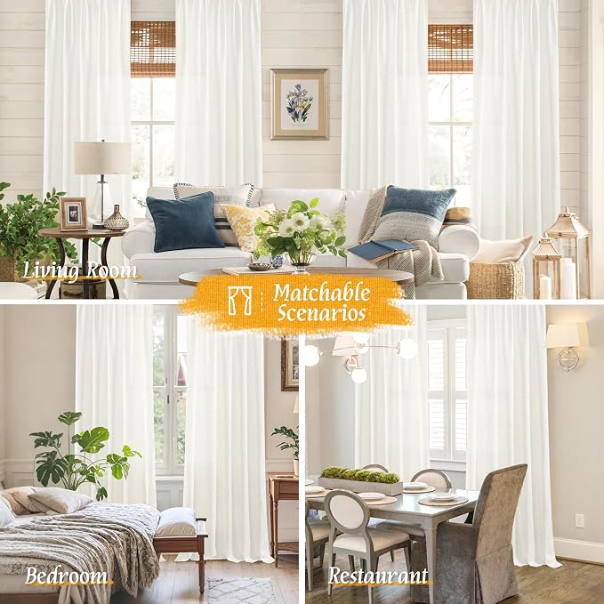 LAMIT Linen Semi Sheer Curtains 84 inch Long 2 Panels, Natural Ivory Soft Light - Image 6