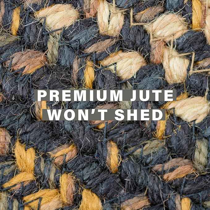 Homespice Kilimanjaro Premium Jute Braided Area Rug, 6' x 9' Rectangular Black and Brown, Reversible, Natural Jute Yarn Rustic, Country, Primitive, Farmhouse Style - 30 Day Risk Free Purchase