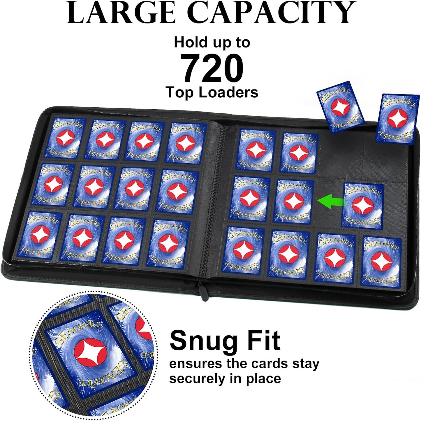 GEAoffice Trading Card Binder 12 Pocket for 720 Cards, Ringless Side Loading Card Collection Binder Album Folder for MTG, TCG, Game&Sports, PU Cover, Non-PVC, Green