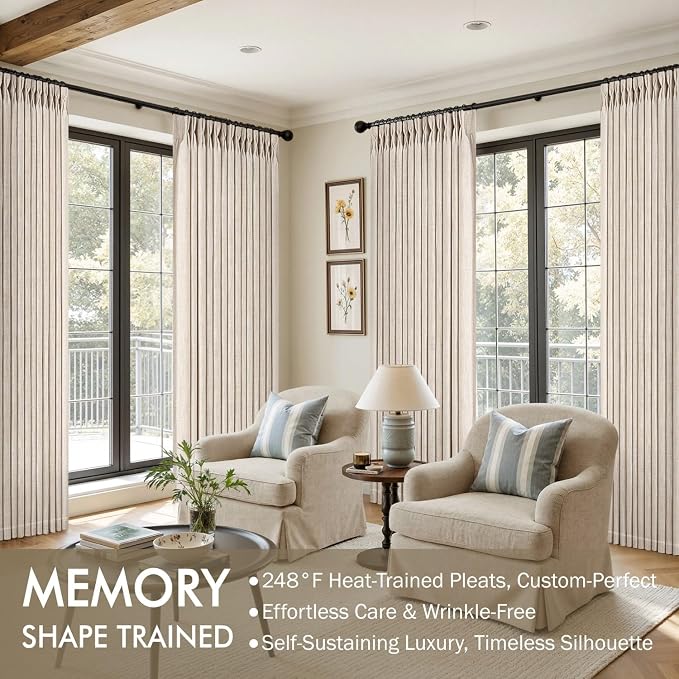 MIULEE Pinch Pleated Thick Linen Curtains 102 Inches Long 2 Panels - Image 2