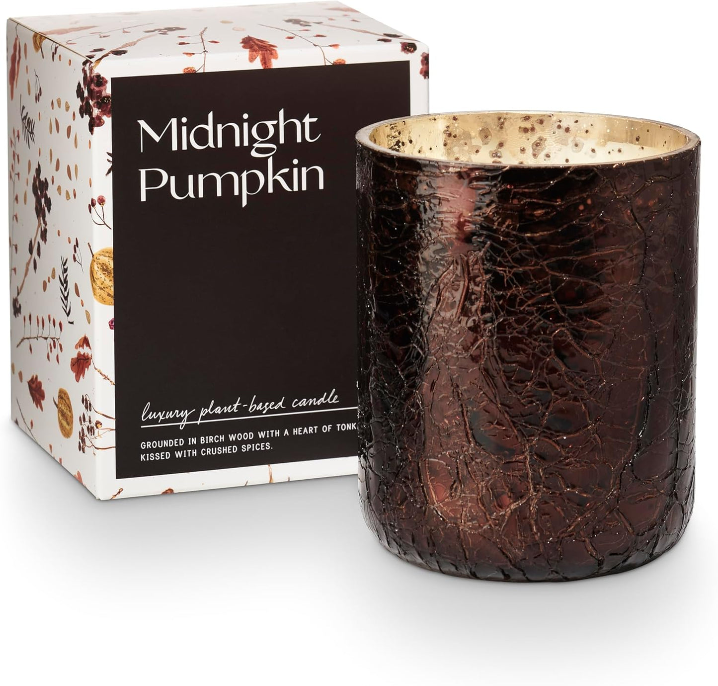 ILLUME Noble Holiday Midnight Pumpkin Small Crackle Glass Candle